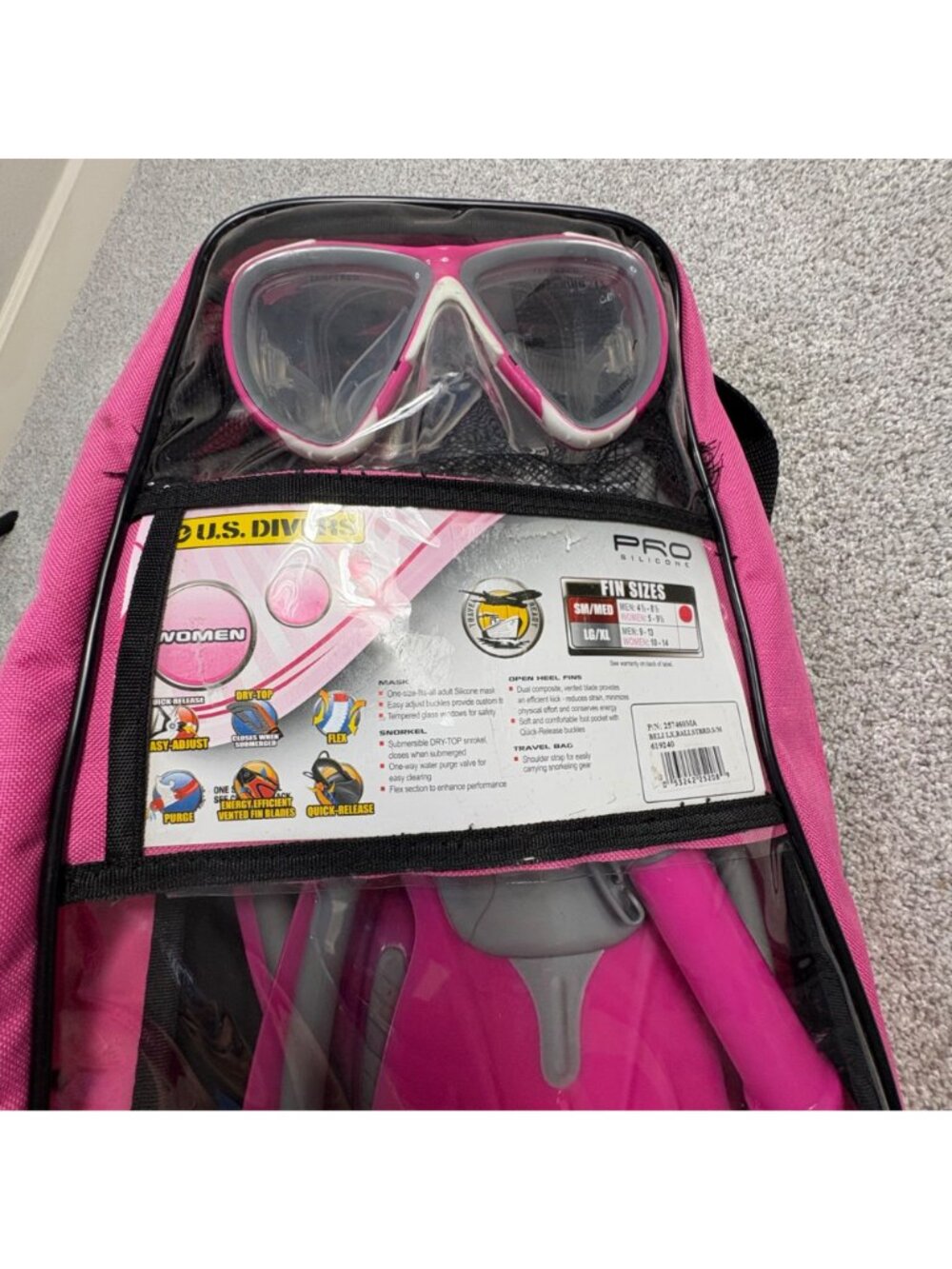 US Divers Pro Silicone Women Snorkeling Set Pink Gray Small Medium New - Picture 5 of 8